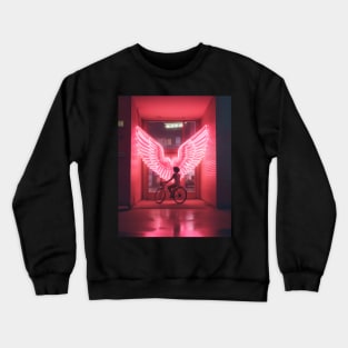 women on bike with the red wings in the background Crewneck Sweatshirt